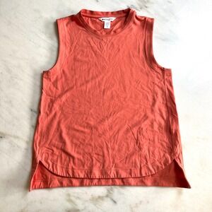 Athleta Coral Orange Sleeveless Tank Top‎ XS Curved Hem Split Sides Athleisure